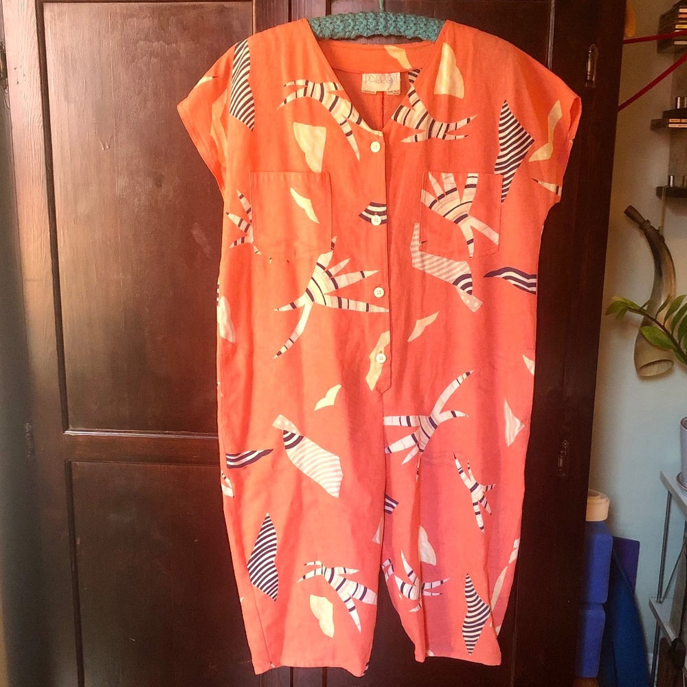 Vintage 80's Coral Linen Jumpsuit